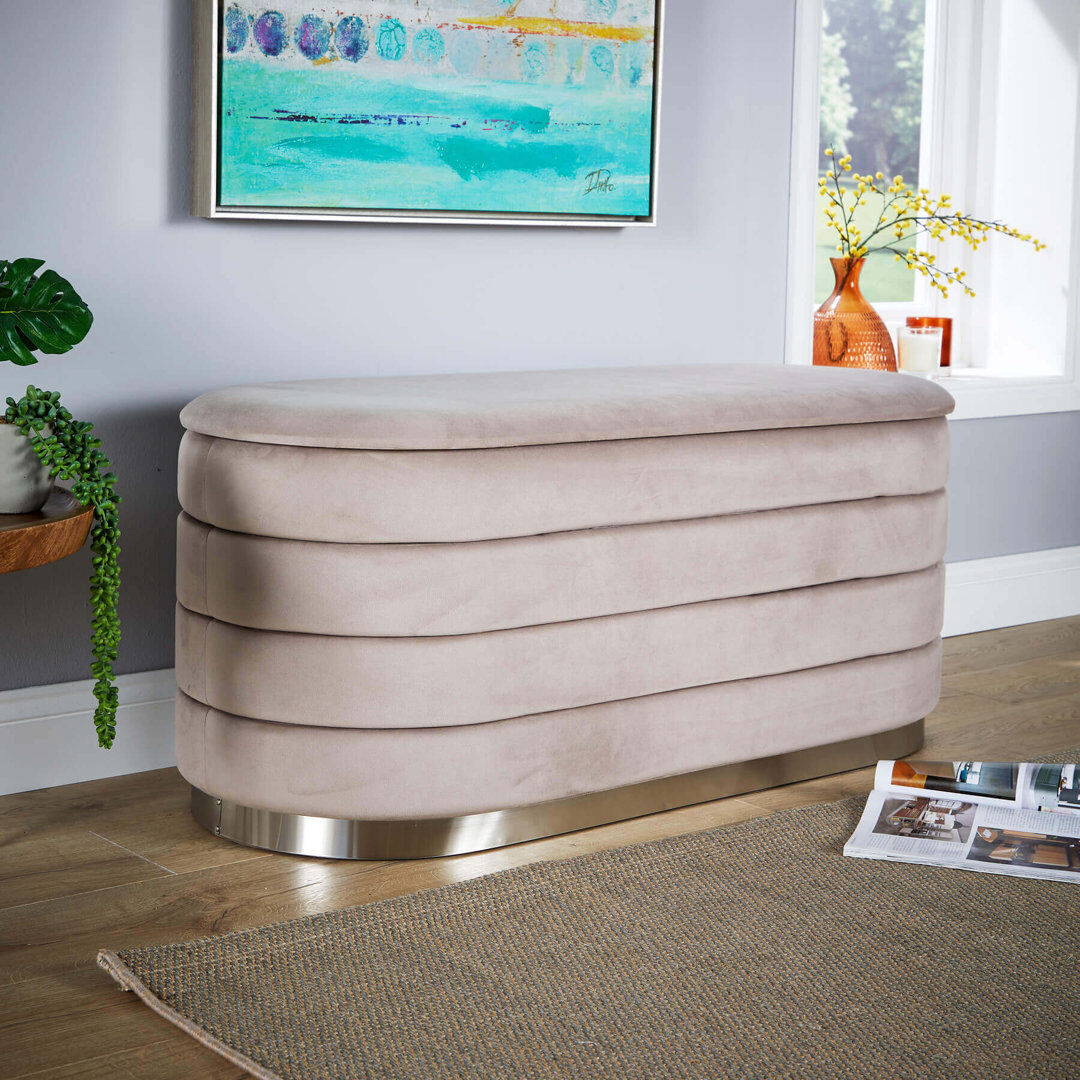Fairmont Park Adheen 111cm Wide Velvet No Pattern Standard Ottoman with Storage Grey 48cm H X 111cm W X 45cm D