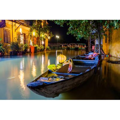 Fototapete PAPERMOON "HOI AN VIETNAM-FLUSS CANAL GASSE ALTSTADT BLUMEN MAUER", bunt, B:2,5m L:1,86m, Vlies, Tapeten