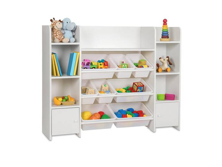 Relaxdays Kinderregal Weiß 8er-Set Boxen Mdf, Holzwerkstoff, Kunststoff, 138.5x94.5x29.5 cm, Baby- und Kindermöbel, Babyzimmer, Babyregal & Kinderregal