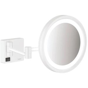 hansgrohe Kosmetikspiegel AddStoris, mit Beleuchtung, weiß, 3-fach Vergrößerung, zur Wandmontage, Ø Spiegel 16 cm