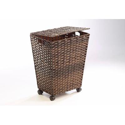 Wäschekorb LOCKER, braun, B:45cm H:57cm T:36cm, Polyrattan, Wäschesammler, Wäschekorb, Polyrattan, mit Rollen