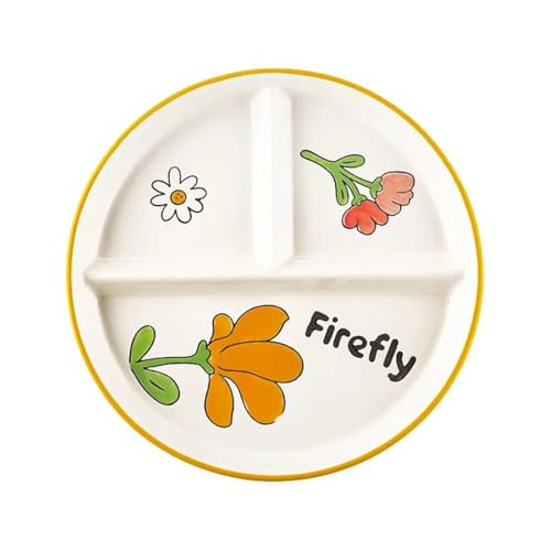 DouYuan Keramisch bord met 3 compartimenten, ronde portiecontroleplaat voor dieet en snacks, 20,3 cm