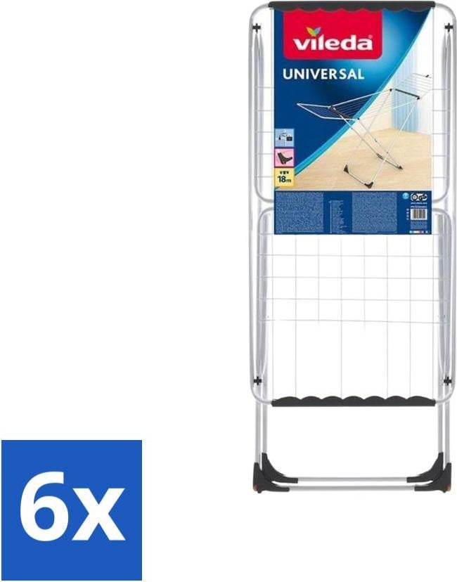 Vileda Universal Wasrek met X-voet, 18 meter drooglengte, Voordeelverpakking van 6 stuks