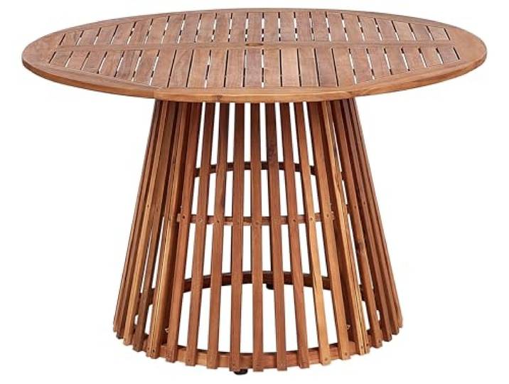 Beliani Gartentisch Akazienholz Hellbraun rund ⌀ 120 cm Lattenoptik modern robust Agello