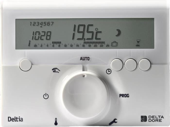Delta Dore Programmeur Deltia 8.00 bedrade thermostaat voor verwarmingsketels, warmtepompen of elektrische radiatoren met 30 minuten programmeerinterval