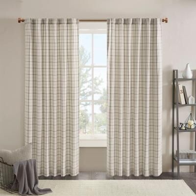 Madison Park Anaheim Woven Plaid Room Darkening Thermal Fleece Lined Single Curtain Panel