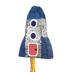 PartyDeco Piñata 69,5x45,5x14cm Rakete Party Dekoration zum Befüllen Partyspiele Kindergeburtstag Geburtstag Weltraum Party Partydeko Partyzubehör Silber Blau