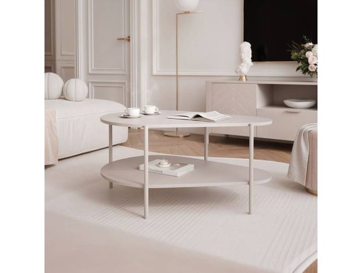 Table basse LORIEN - Table de salon - 90x65x45 cm - avec étagère - Cachemire