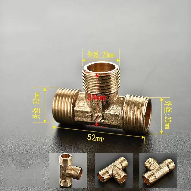 INF Raccord en T en laiton, barbillon 1/2" x NPT mâle 1/2" x barbillon 1/2", raccord à trois voies
