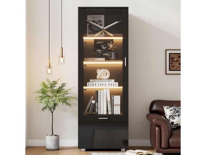 Vitrine de porte en verre noir vitrine en verre à éclairage LED vitrine de collection armoire à parfum étagères et vitrine en