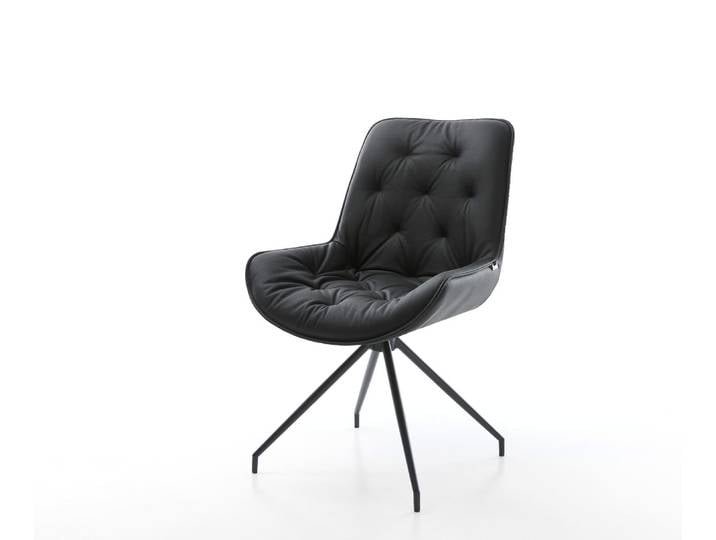 Esszimmerstuhl Taimi-Flex Echt-Leder Schwarz Kreuzgestell konisch Schwarz, Esszimmerstühle