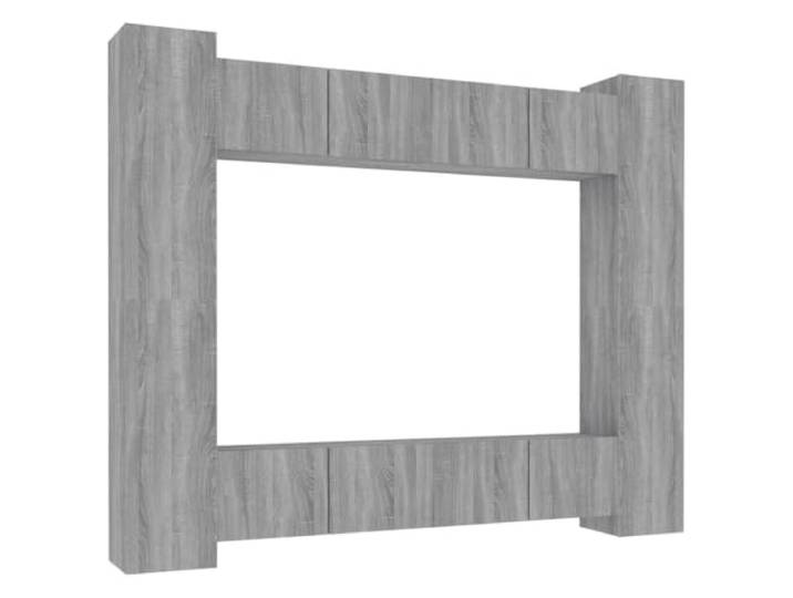 LKJephalotrop 8-TLG. TV-Schrank-Set Wandmontage Grau Sonoma Holzwerkstoff Flexibles Hängeschrank Ensemble für Wohnzimmer und Schlafzimmer, bietet strukturierten Platz für Medien und Dekoration.