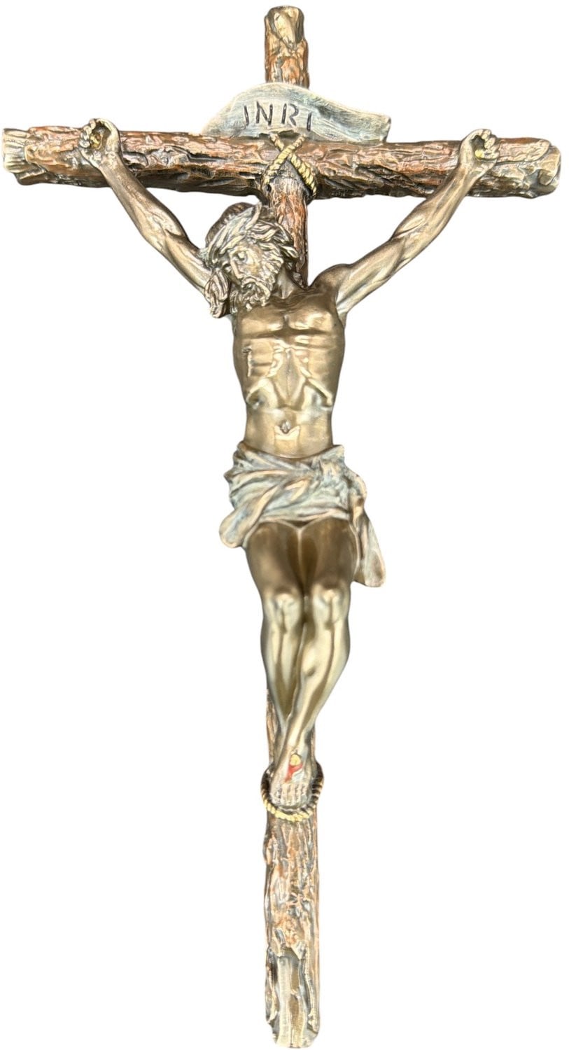 Veronese Kruisbeeld met Jezus Christus - Bronskleurig, Handgeschilderd, Tafelmodel