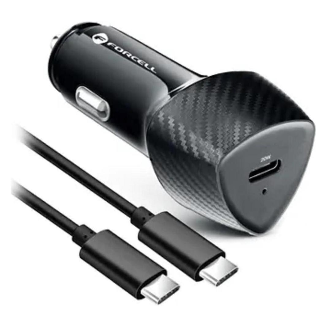 Forcell F-Energy Carbon CC50-1C Autoladegerät - USB-C - PD 3 A, 20 W - Schwarz - mit Kabel (5903396209543)