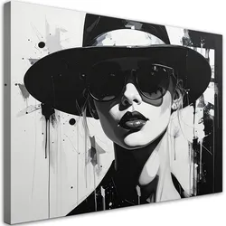 BILD auf Leinwand, Elegante Frau mit Hut und dunkler Brille