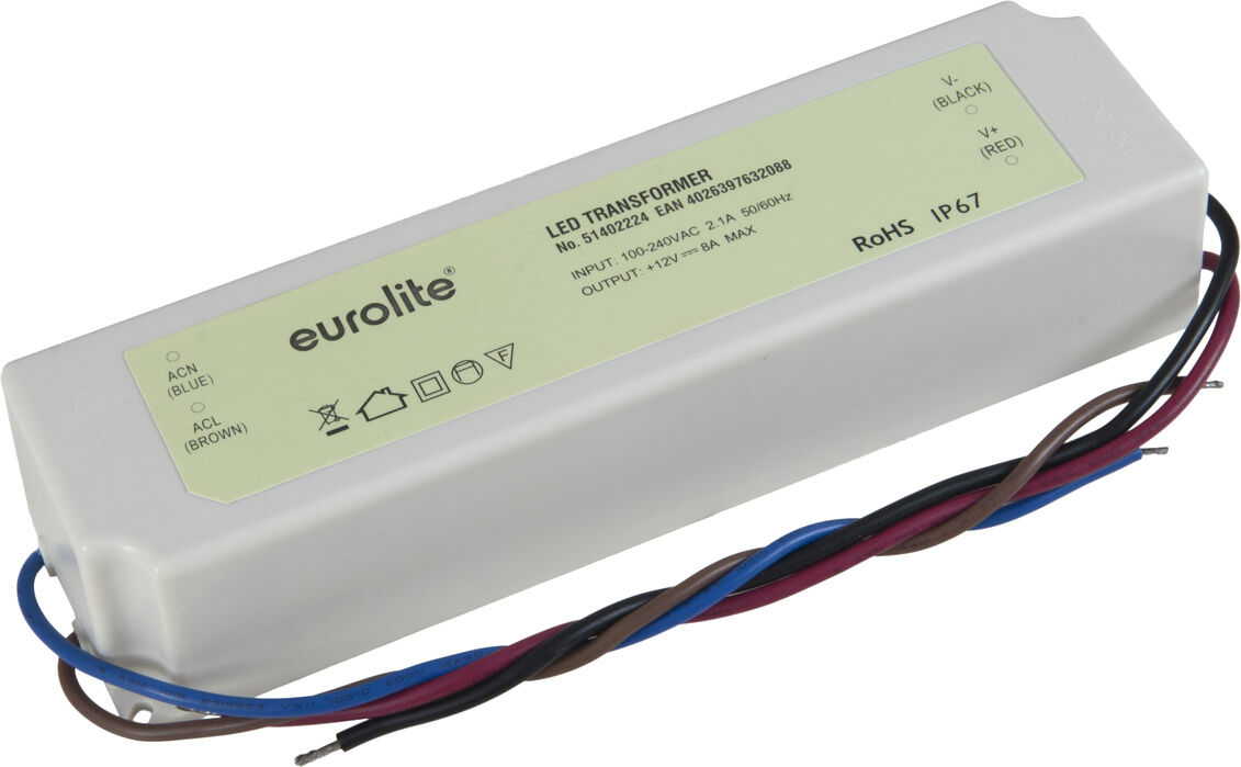 EuroLite Elektronischer Trafo, 12v, 8a, Ip67