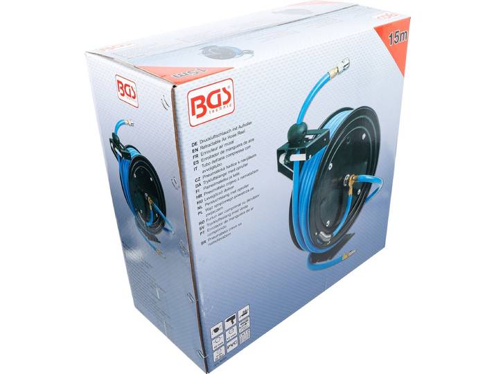 BGS - Luchtslang op haspel - 15 meter (3/8) - Automatisch oprolsysteem