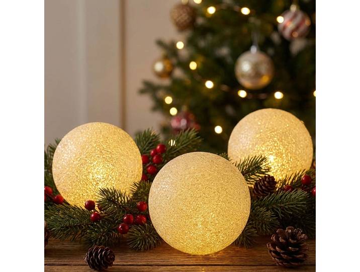 3er-Set Leuchtkugel, Weihnachtskugel, Ø 18 x 17,2 cm, LED, warmweiss