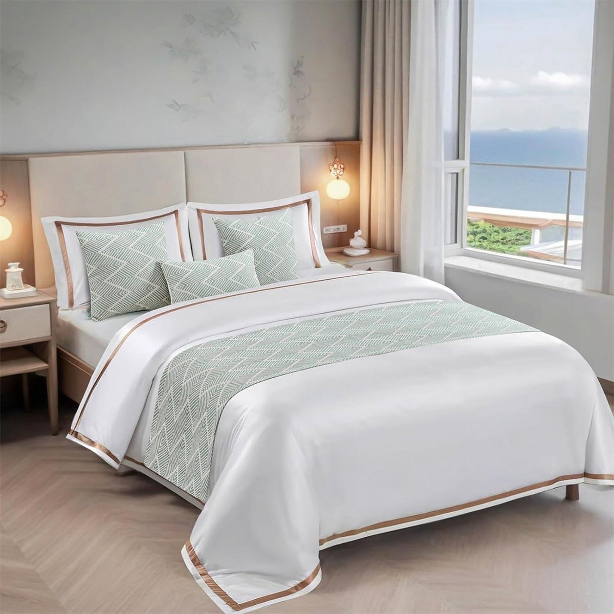 Blauwe Bedloper Jacquard met dubbelzijdig patroon, 45 x 240 cm