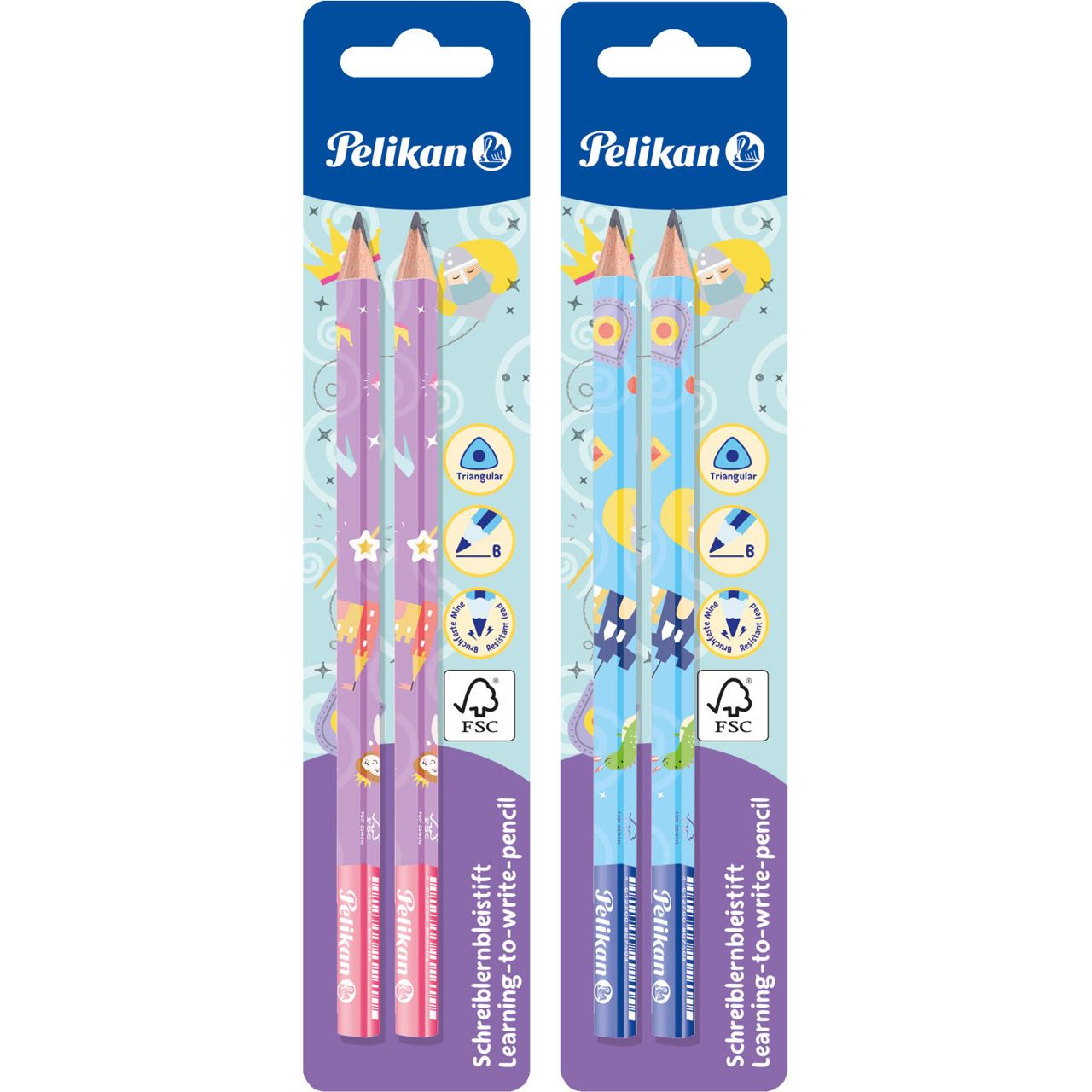 Pelikan Schreiblern- Bleistifte B pink, blau, 2 St.
