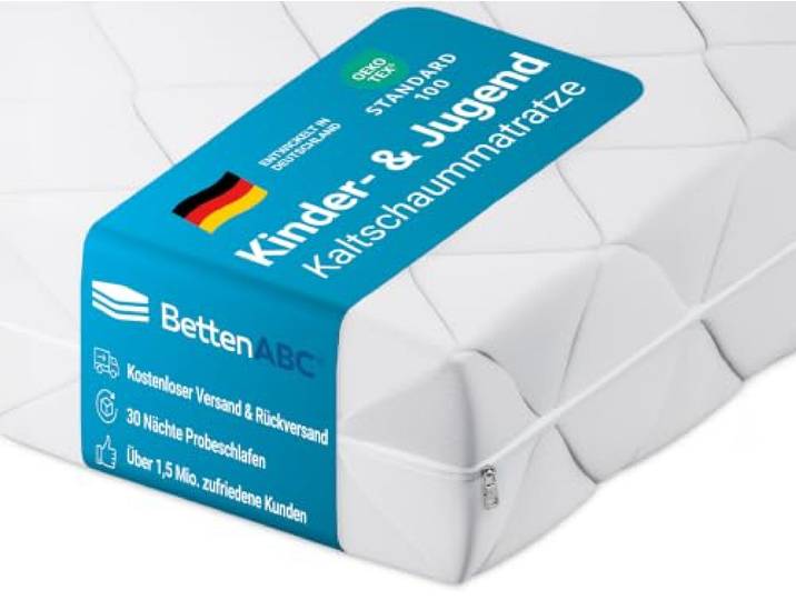 BettenABC - Matratze für Kinder & Jugendliche - 140x200 cm - Spezieller Härtegrad & Oeko-TEX-Zertifiziert - Optimale Hygiene Dank abnehmbarem & waschbarem Polyester-Bezug - Lieferung per Paket