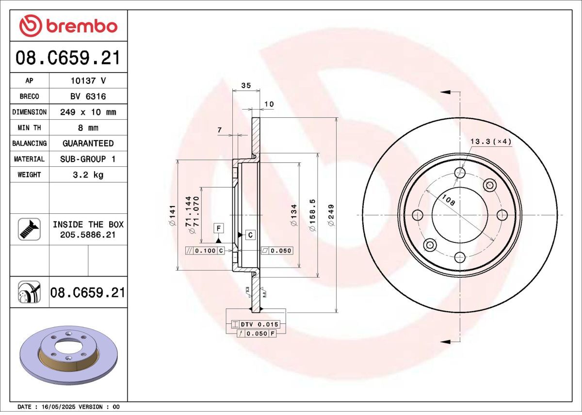 Bremsscheibe BREMBO 08.C659.21, 1 Stück