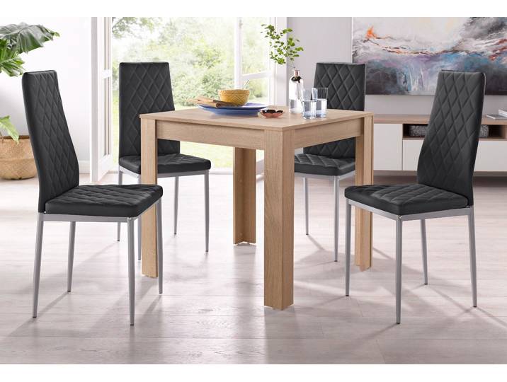 Essgruppe OTTO HOME, braun (eichefarben sägerau, schwarz), Sitzmöbel-Sets, Essgruppe, mit Tisch in Eichefarben Sägerau, Breite 80 cm