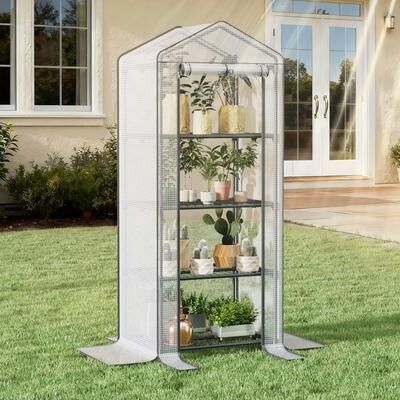 Patio Watcher Mini Greenhouse with double Roll-Up Zippered Doors and 4 tiers - 27''x19''x62''