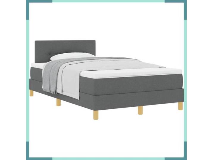 FHE Lit à ressorts avec coussin - Tissu - Réglable - Renforcé - Gris foncé - 120x190 cm