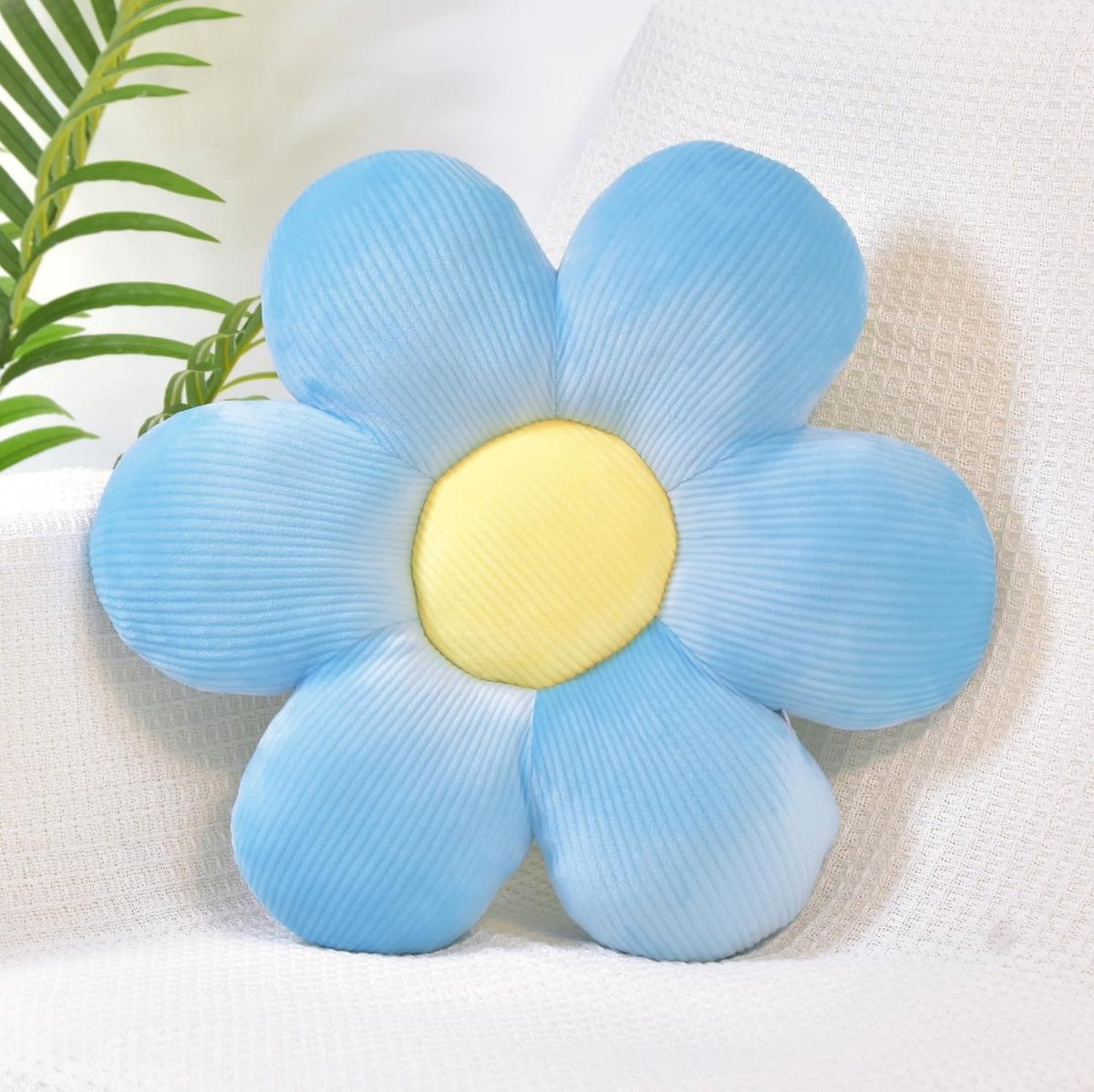 Blauw Bloemen Sierkussen met Pluche Vulling - 38 cm