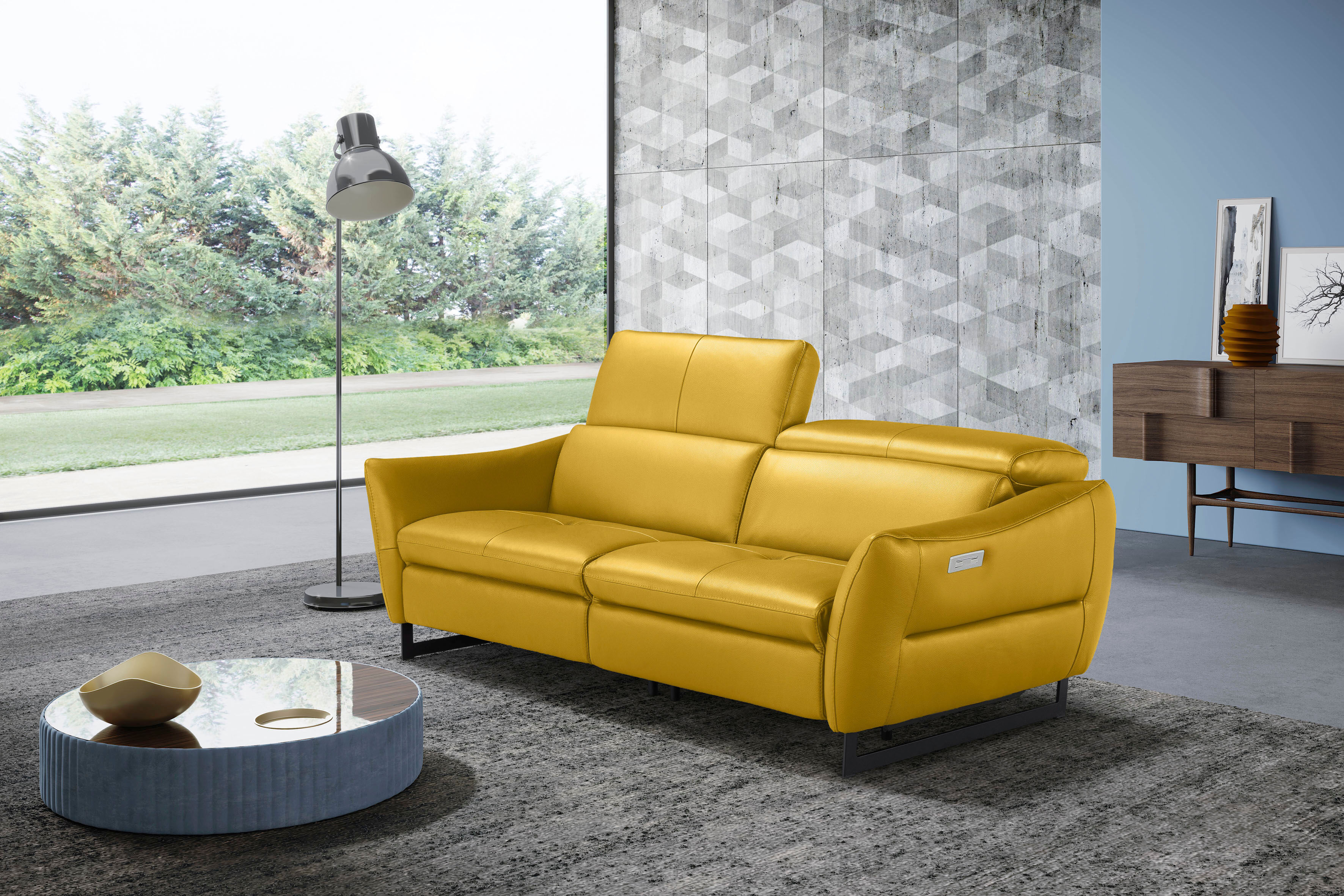 2,5-Sitzer EGOITALIANO "Dafne, elegantes Designsofa mit hohem Sitzkomfort", gelb, B:208cm H:97cm T:108cm, Leder »BULL« (echtes Rindsleder). Geschliffenes, pigmentiertes und behandeltes Rindsleder mit einer Dicke von 1, 3-1, 5 mm. Dieses Leder zeigt eine z