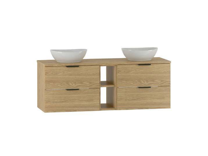 Meuble double vasque 140cm 2 niches Astrid Bois