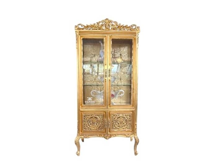 Goldene Vitrine im Retrostil, Französischer Antik-Stil, Vitrine in Gold-Finish, Glasvitrine im Handgefertigten Barock-Rokoko-Stil als Home Decor