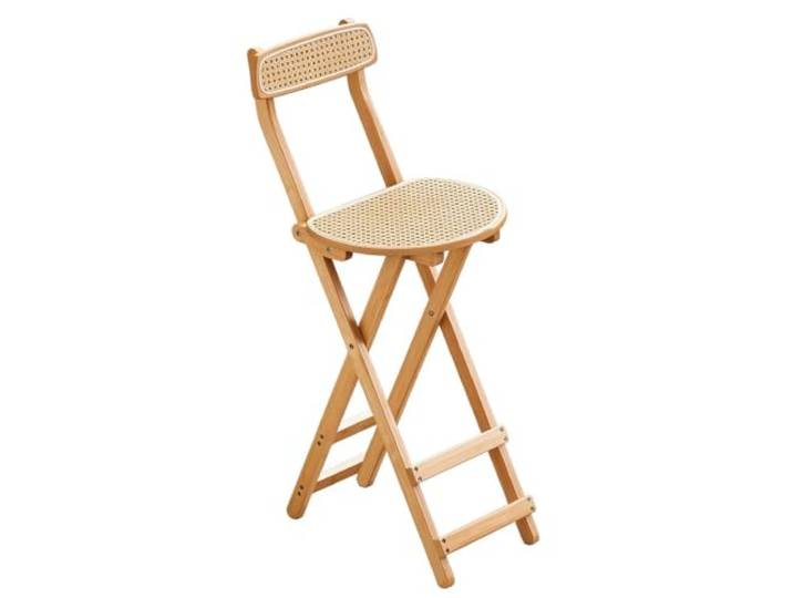 Klappbarer Barhocker aus Rattan, Küchen- und Esszimmerstuhl aus Holz Klappbare, tragbare Höhenstühle mit Rückenlehne und Fußstütze for das Frühstück auf der Kücheninsel(Wood,S)