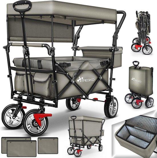 Zusammenklappbarer Handwagen mit Dach und Kühltasche | Gartenwagen mit Bremse und Tragetasche | Ideal für Strand, Camping und Einkaufen