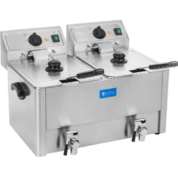Royal Catering Elektro-Doppel-Fritteuse - 2 x 13 l - 6500 W - EGO-Thermostat - Ablasshahn -