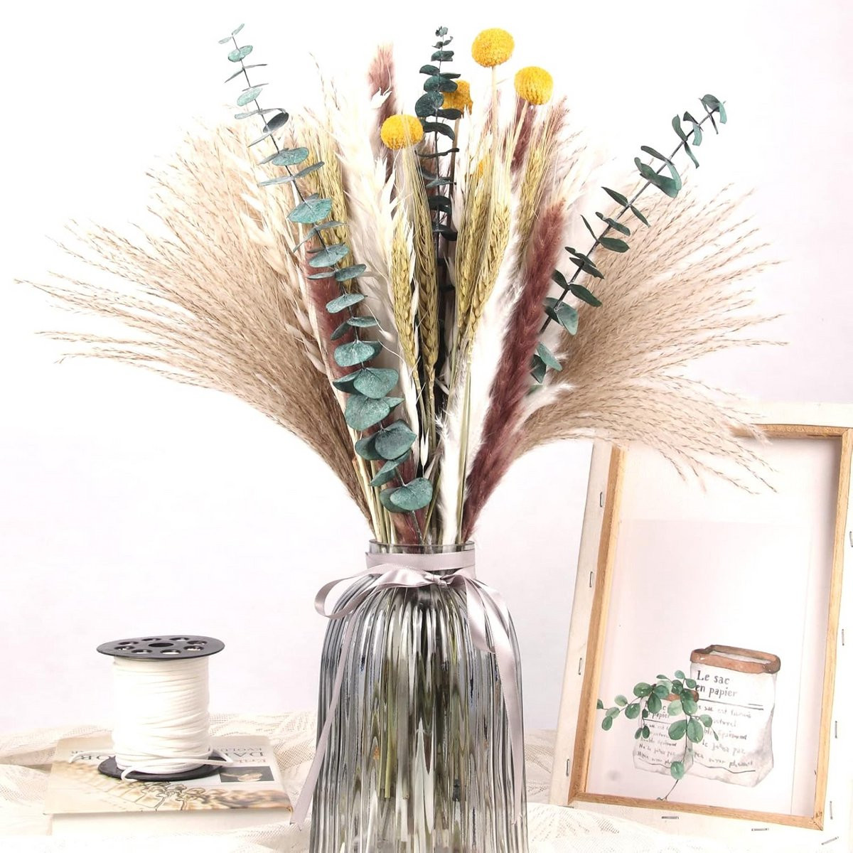 Gedroogd Pampasgras - 55 Stuks Natuurlijke Droogbloemen voor Boeket en Boho Decoratie
