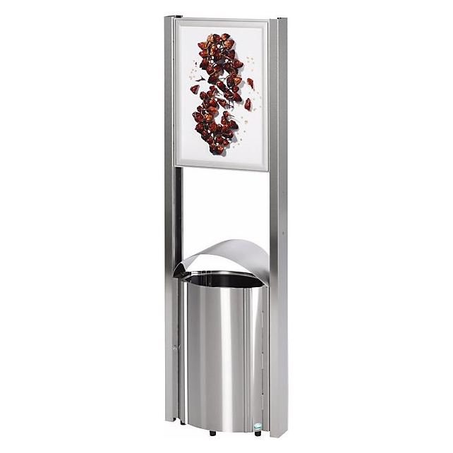 VAR Abfallsammler mit Werbefläche, Volumen 50 l, HxBxT 1800x580x350 mm, Edelstahl (50 l) (13016011)