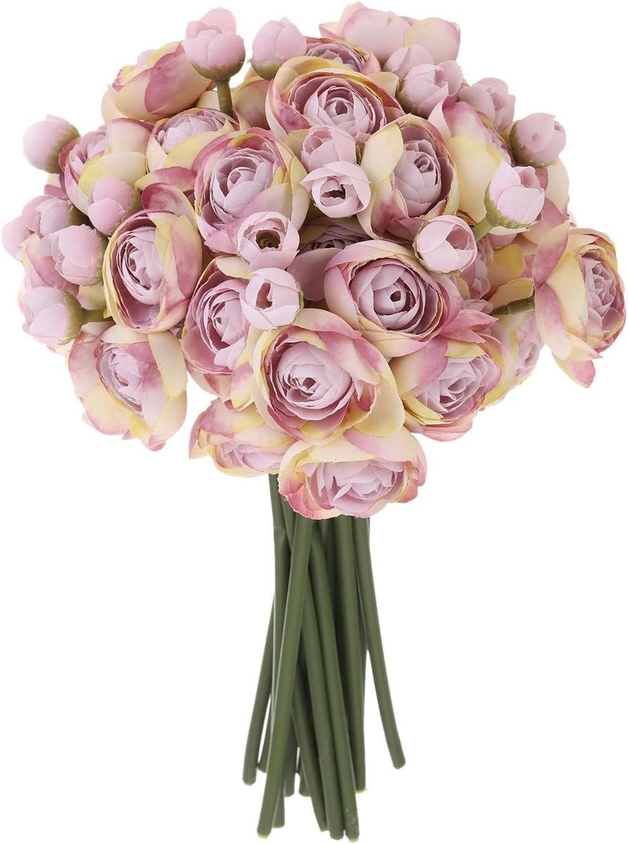 Set van 18 realistische zijden kunstbloemen in licht paars voor decoratiedoeleinden