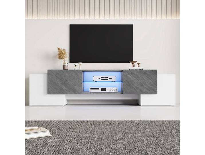 Meuble TV- 180x40x46- 5cm simple blanc et gris avec LED Bluetooth-meuble TV Lowboard adapté aux armoires TV
