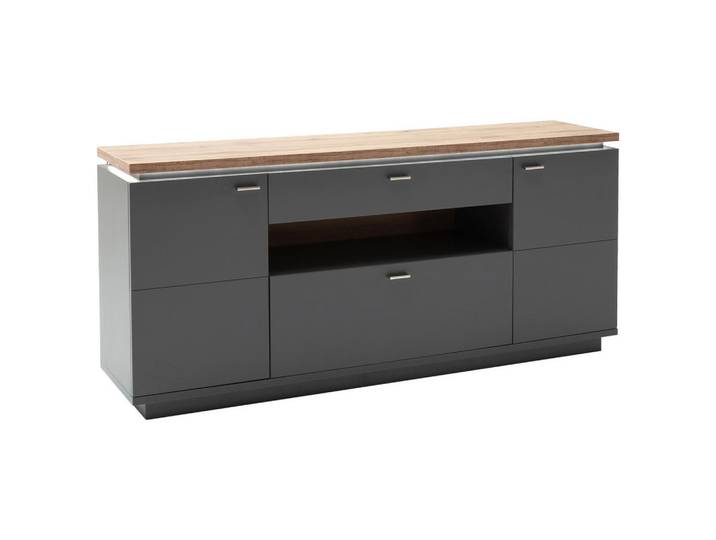 Stylife Sideboard Neapel, Grau, Eiche Wotan, 2 Fächer, 2 Schublade(n) Schubladen, warmweiß, 180x81x44 cm, Beimöbel erhältlich, Wohnzimmer, Kommoden & Sideboards, Sideboards