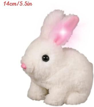 Uplift Essentials Electric Rabbit Plush Toy With Carrot Walking, Ear Wiggling, And Tail Wagging Interactive Bunny For Kids white light