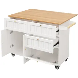 STILVORA Kücheninsel MDF Weiß 133x70x88 cm mit Rollen und verstellbaren Füßen