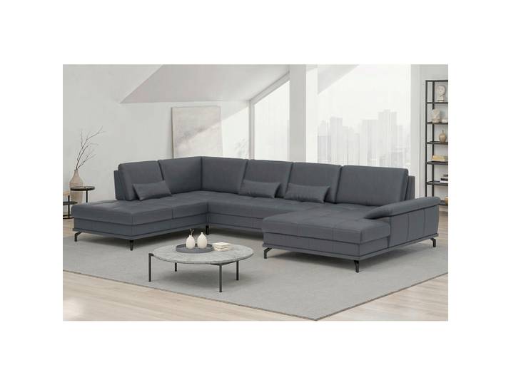 Sit & More Wohnlandschaft Costello E, Schwarz, Metall, Echtleder,Kombination Echtleder/Stoff, Nappaleder,Nappaleder, 7,5-Sitzer, Füllung: Polyester, Ottomane links, U-Form, 363x223 cm, Armteil rechts, Wohnzimmer, Sofas & Couches, Wohnlandschaften, Wohnlandschaft U-Form