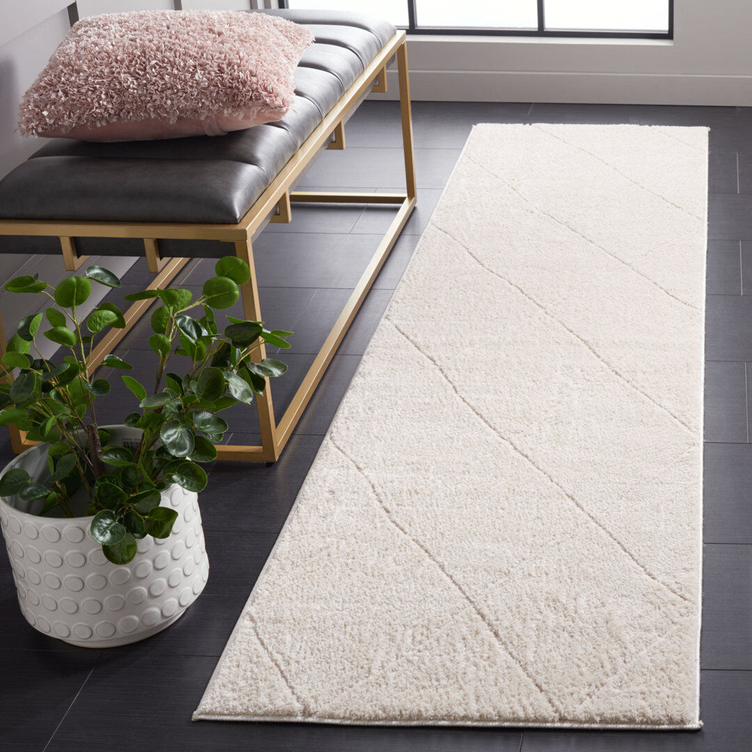 Brayden Studio Bracha Geometric Area Rug Ivory Runner 66 x 244 cm