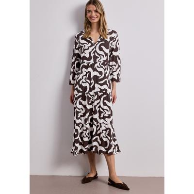 Maxikleid STREET ONE, Damen, Gr. 36, EURO-Größen, braun (espresso braun), Stoff, 100% Viskose, gemustert, comfort fit knöchelfrei, Rundhals, Bündchen, Kleider Maxikleid, mit allover Print