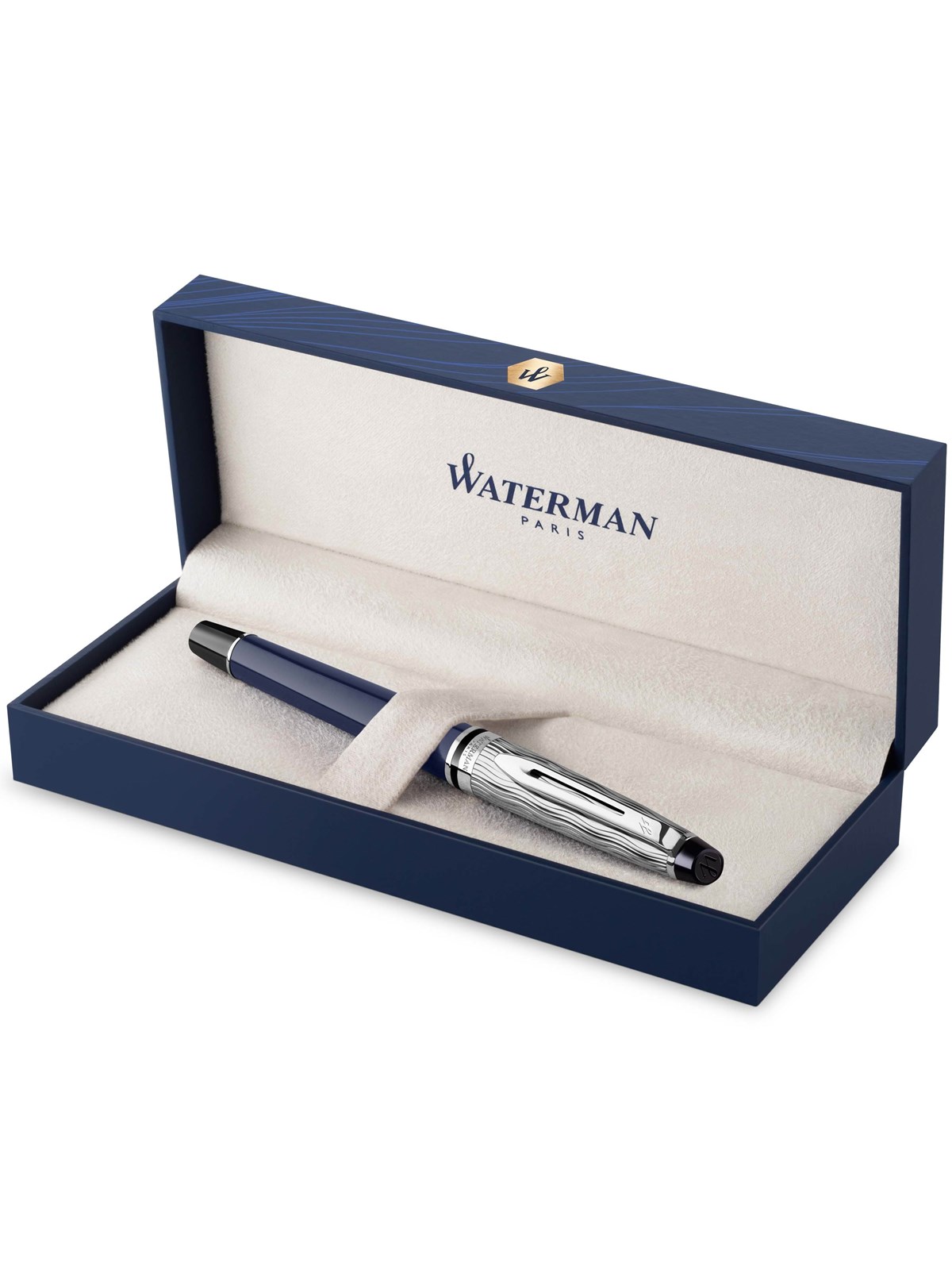 Waterman Expert Tintenroller | Metall und blaue Lackierung | ziselierte Kappe | schwarze Tinte | Geschenkbox