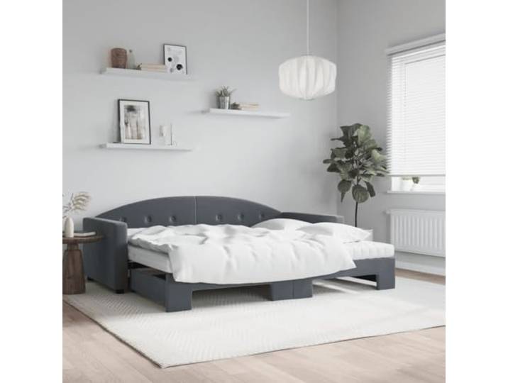 RJPLMFV 2-in-1-Tagesbett mit Ausziehbett und Matratze, Dunkelgrau, 90 x 190 cm