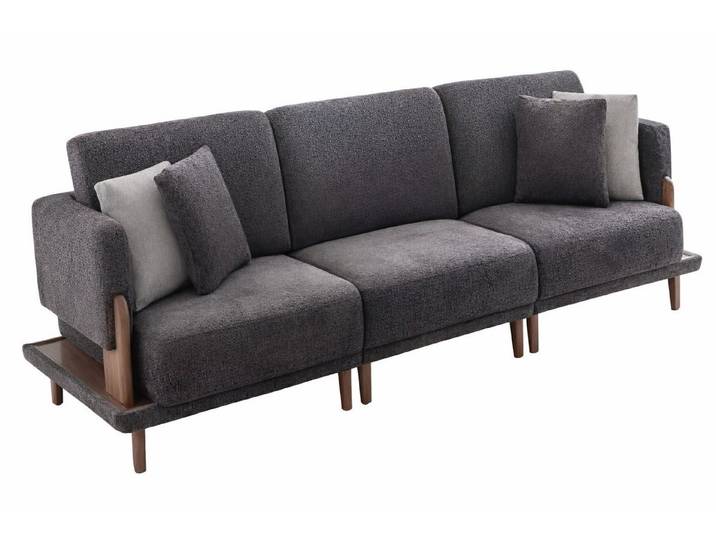 JVmoebel 3-Sitzer Graues Polstersofa mit Holzgestell für modernes Wohnen, 3 Teile