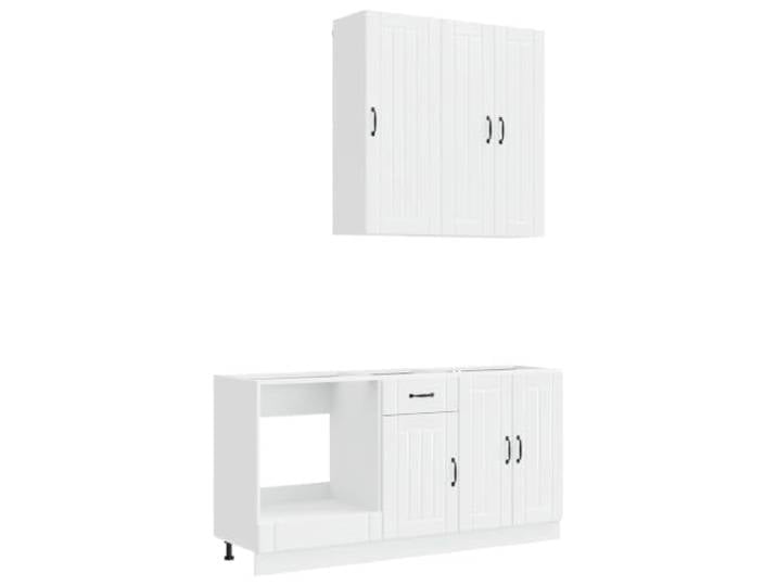 Favemtsl Küchenzeile Lucca 5-Teilig Hochglanz Weiß Holzwerkstoff Moderne 5-teilige Küchenmöbel Kombination für Küche und Kochbereich mit verstellbaren Füßen und Wandmontage.